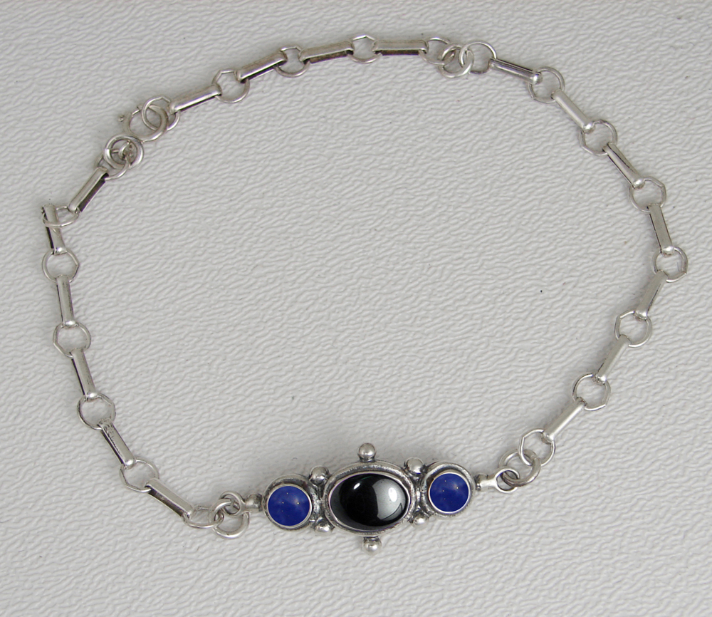 Sterling Silver Victorian Bracelet With Hematite And Lapis Lazuli